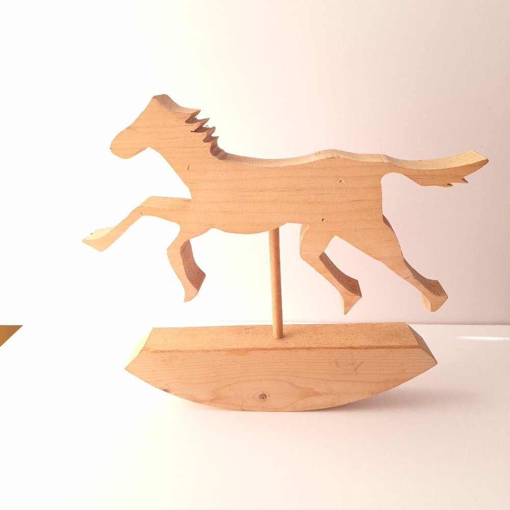 Wooden Horse Figurine on Stand | Rustic Farmhouse Decor | Folk Art Accent|